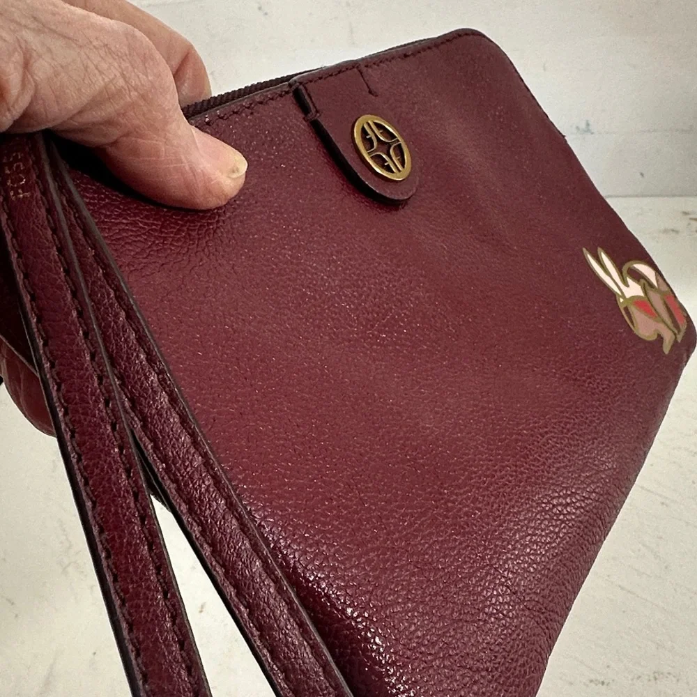 Fossil leather clutch wristlet burgundy - Picture 7 of 8